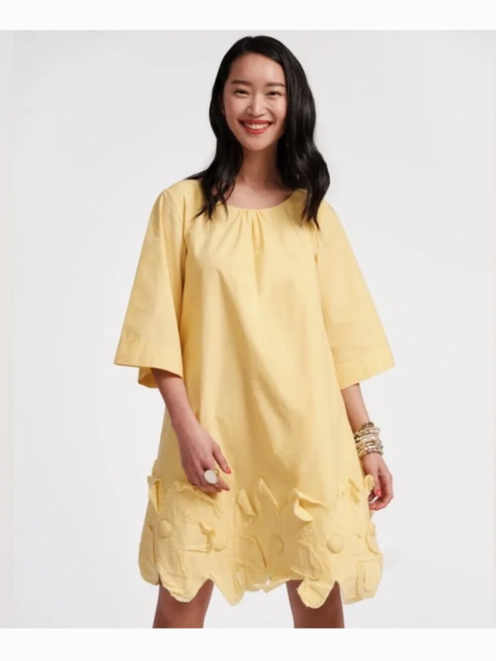 Frances Valentine | Zennia Flower Dress Floral Applique Hem Mini Yellow Size XL - Picture 14 of 15